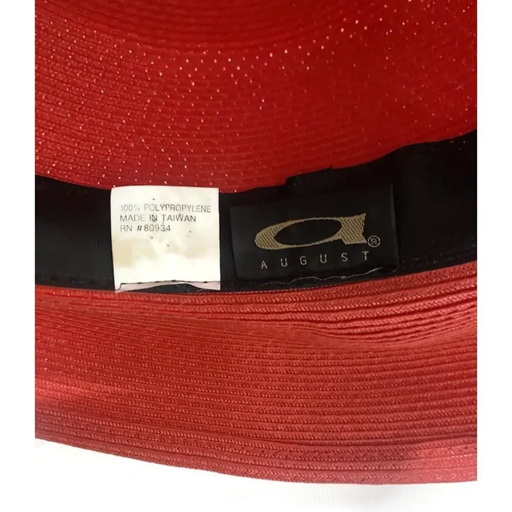 Vintage August Women's Red Derby Hat Polypropylene Dress Hat RN#80934 7x7.5